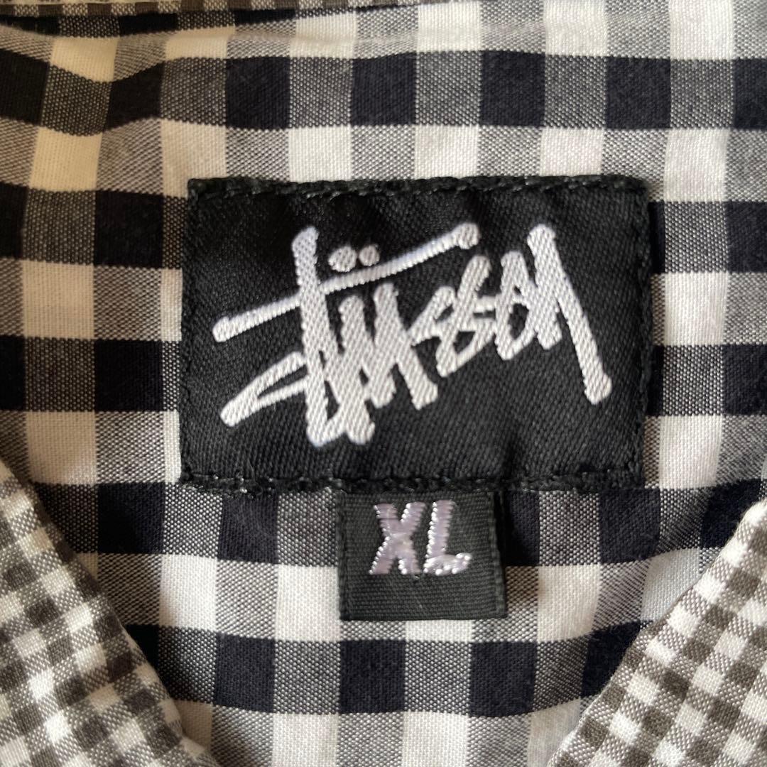 Stüssy ブラック　ホワイト　チェック柄シャツ XL オシャレポケット