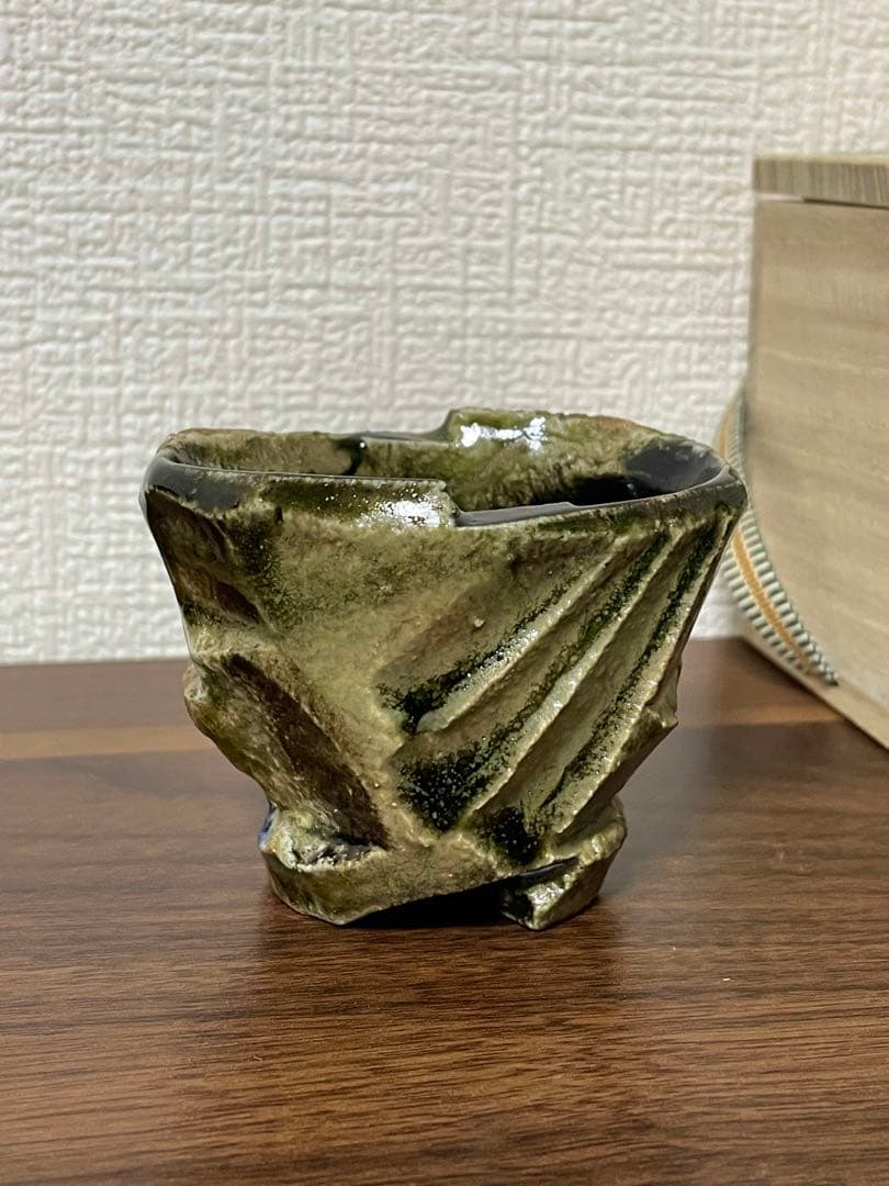 極上作 馬場隆志 備前窯変蒼ぐい呑 面取 共箱完備 酒器 名品