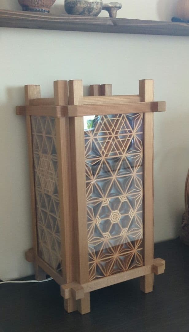 組子　灯籠　燈籠　行灯　フロアライト　照明　作家　ハンドメイド　寄木細工　木製