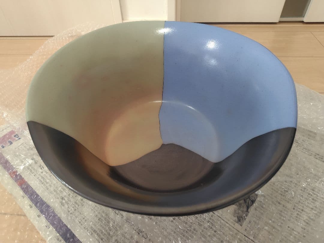■新品■伊藤雄志練り込み陶器花器黒ダークブラウン青ブルーグレー鉢カバー常滑焼