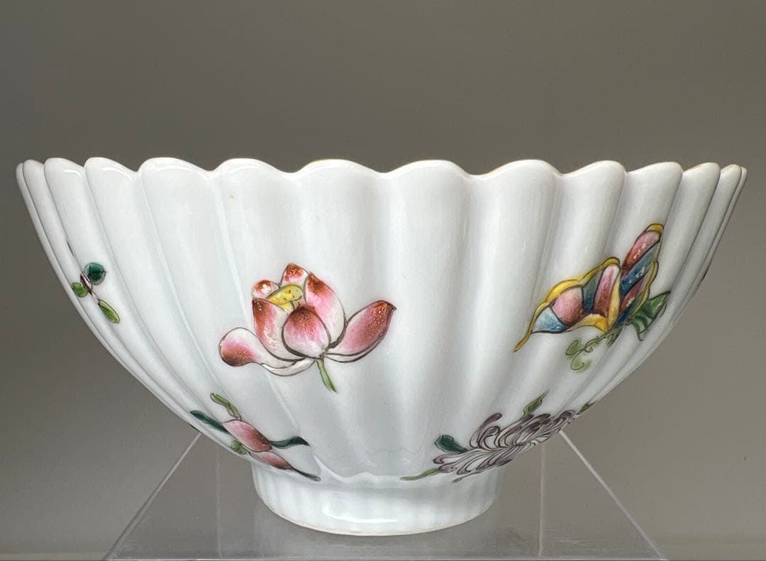 専用　中国美術　大清雍正年製　粉彩菊割鉢　幅15.8㎝　東Y8-0310④タサチ