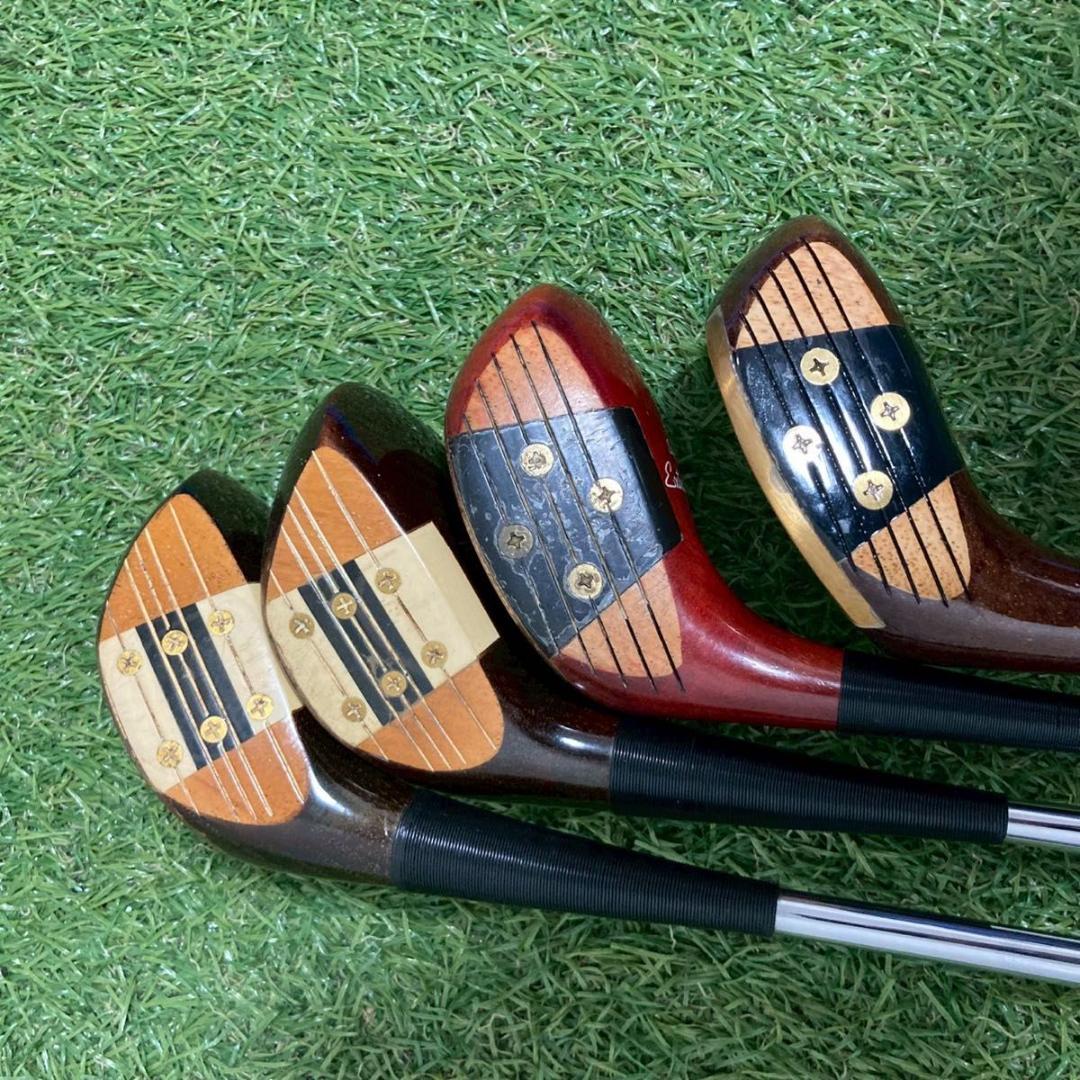 【希少】ビンテージ 木製パーシモンウッド 4本セット スチール