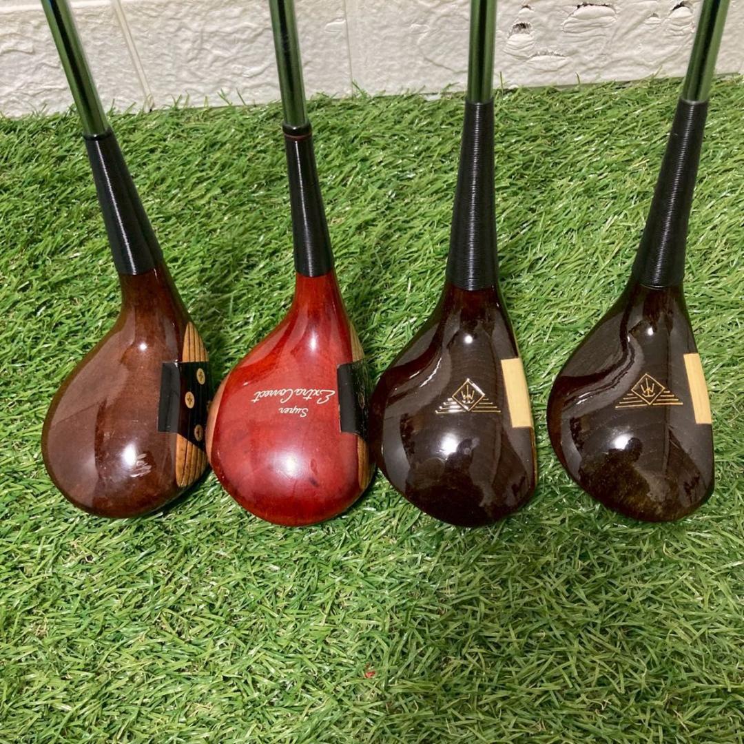 【希少】ビンテージ 木製パーシモンウッド 4本セット スチール