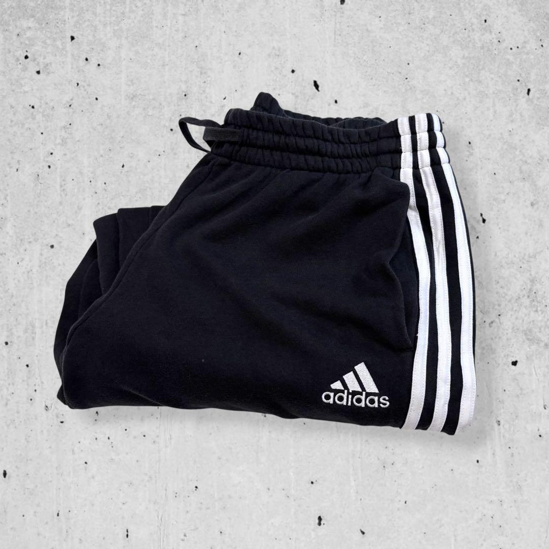 adidasアディダストラックパンツ黒ワイドスウェット3本ラインテック古着W36