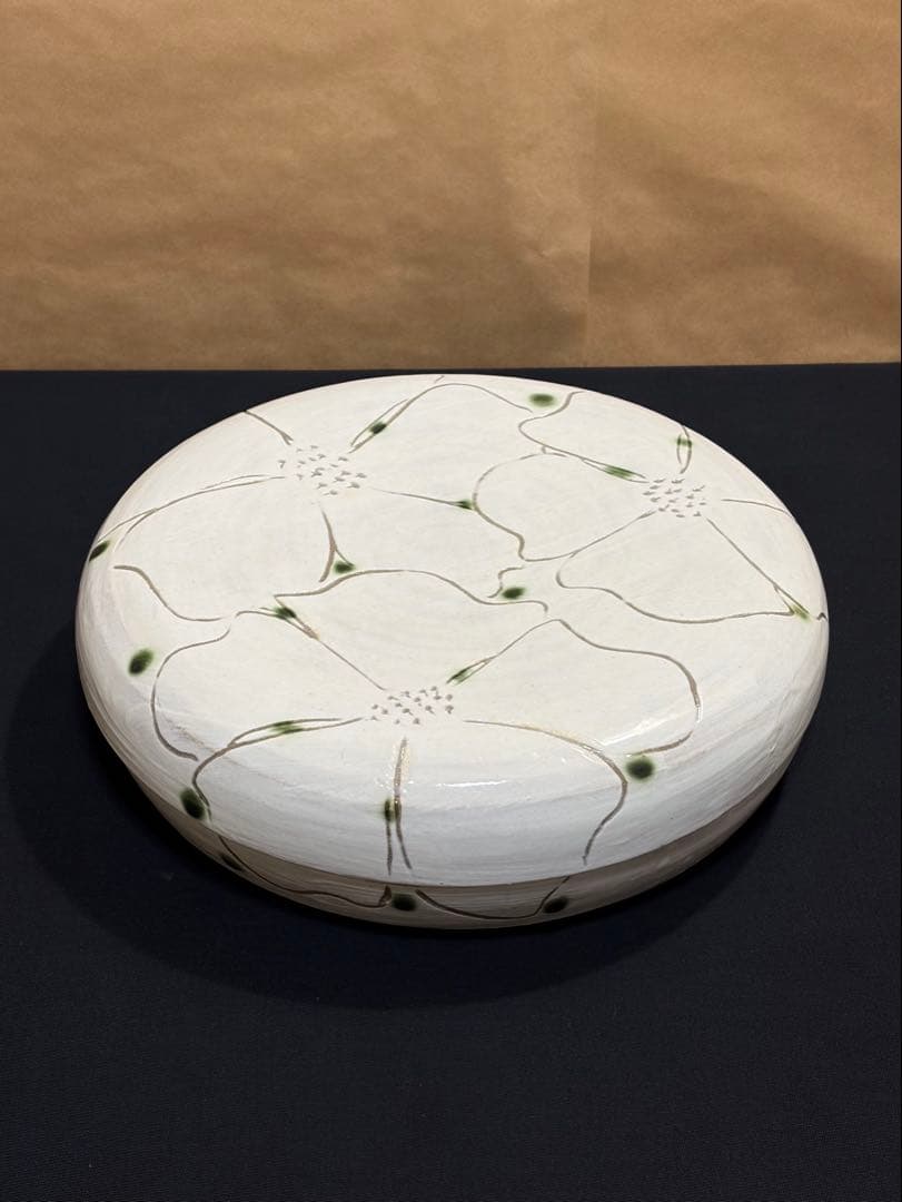 益子焼 1尺器 菓子器 花模様　民藝品　工芸品
