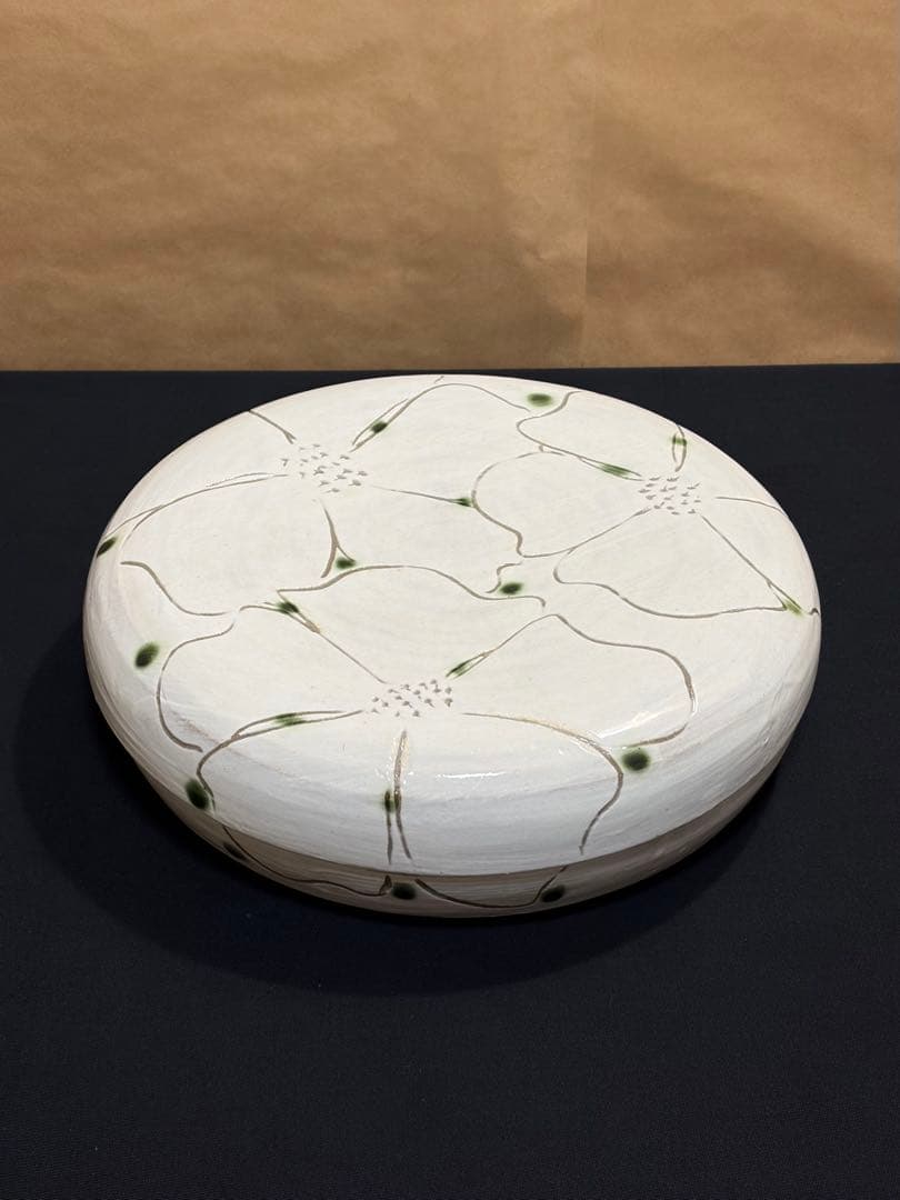 益子焼 1尺器 菓子器 花模様　民藝品　工芸品