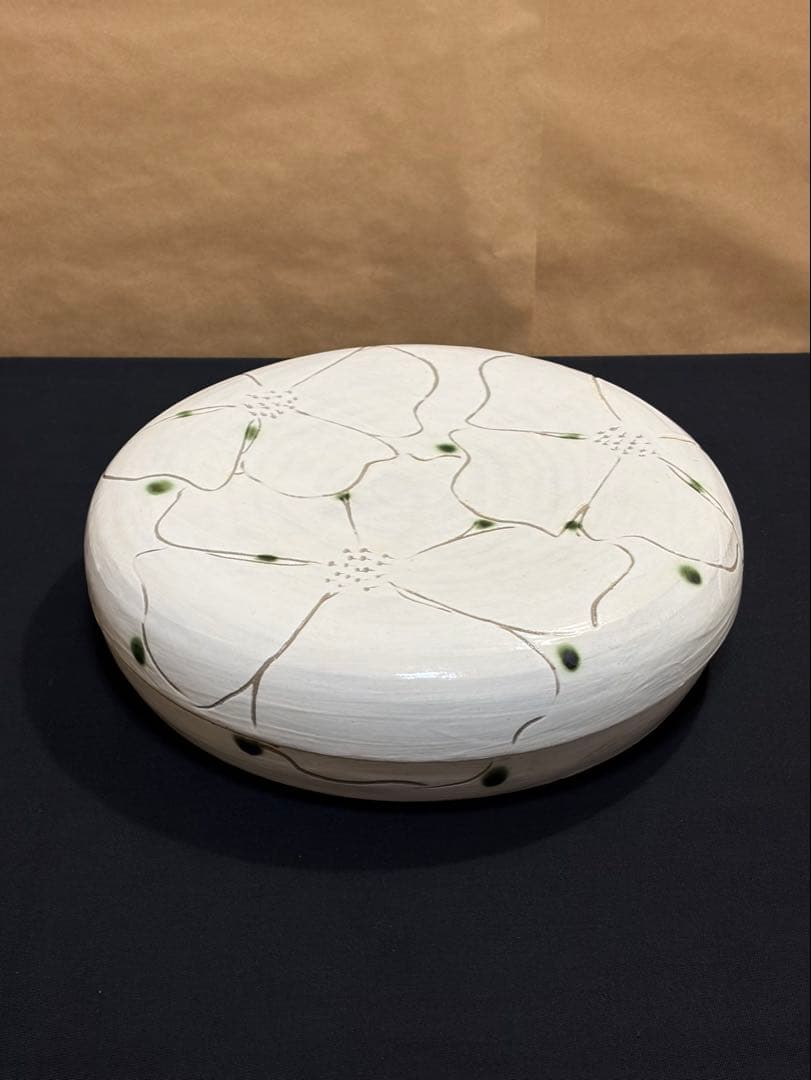 益子焼 1尺器 菓子器 花模様　民藝品　工芸品