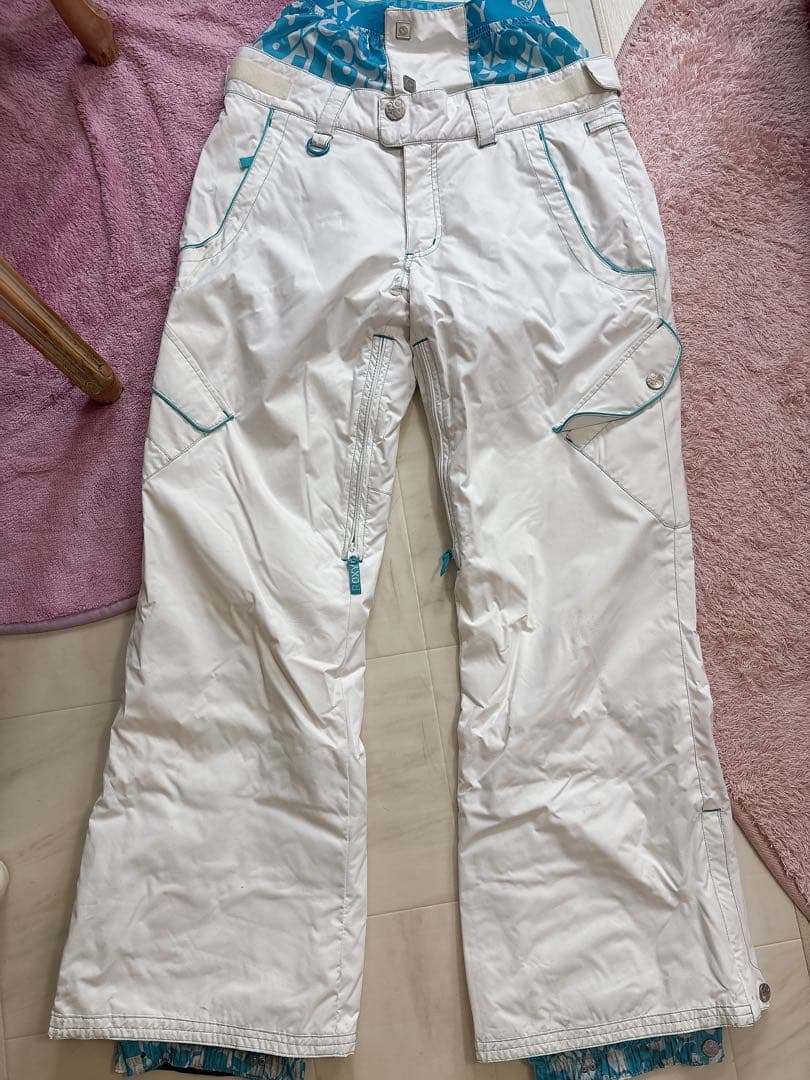 【ROXY】　レディーススノーボードウェア上下セット　ギンガムチェック　白