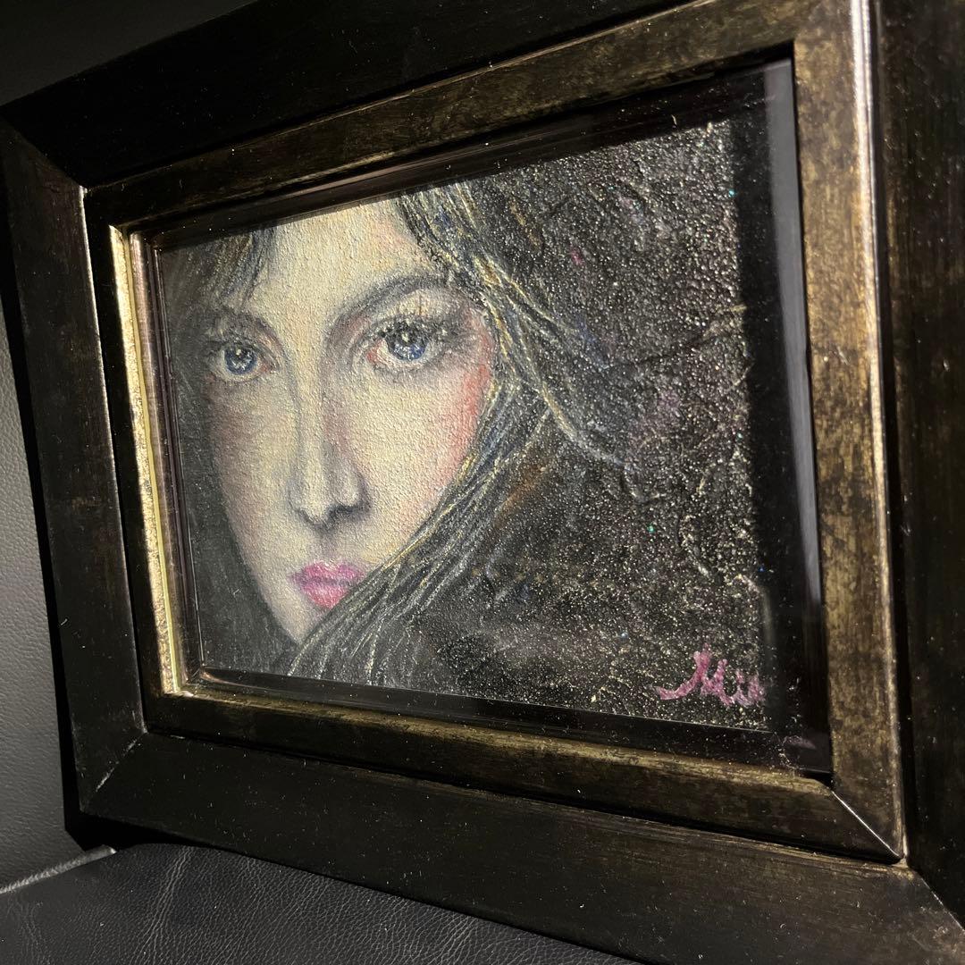 絵画 憂いを帯びた美女 木製 黒金彩額縁 【新品 箱入】