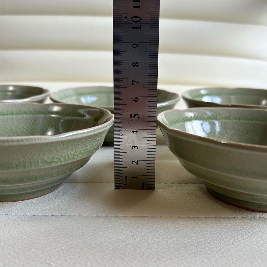 たち吉　緑釉　小鉢揃　5枚セット　貫入陶器　取り皿　とんすい　灰釉　土物　煮物鉢