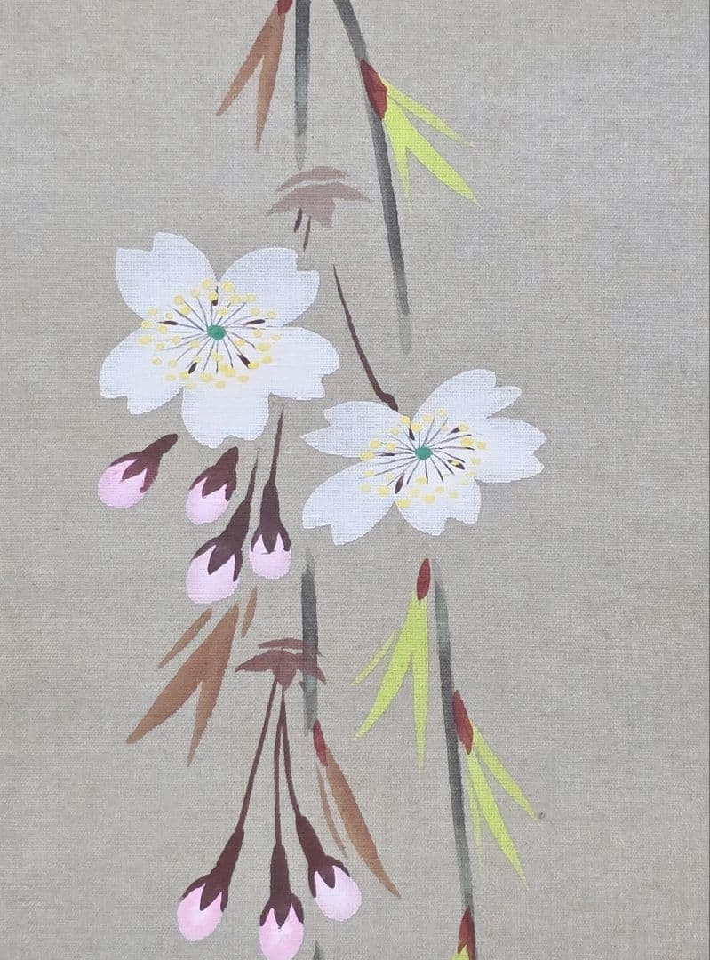 【春宵(桜花)図】斉内一秀 2728 共箱 掛け軸 肉筆 花見