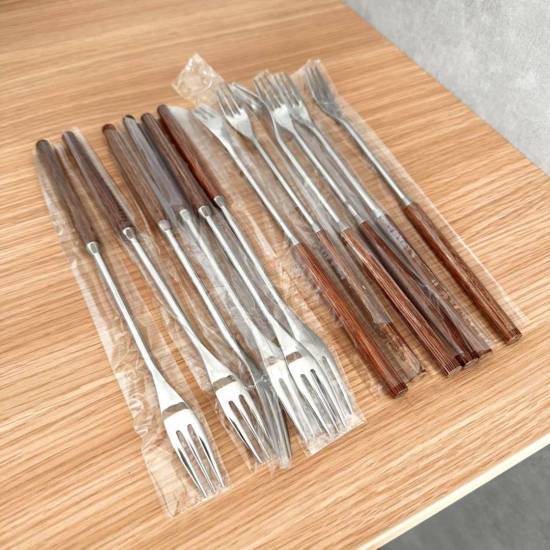 新品 12本セット 天然木 フォンデュフォーク 木製 ウォールナット フォーク