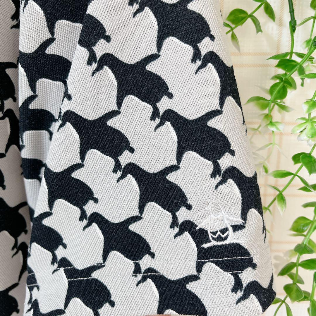 【極美品】マンシングウェア 総柄 ペンギン ポロシャツ L グレー ゴルフ