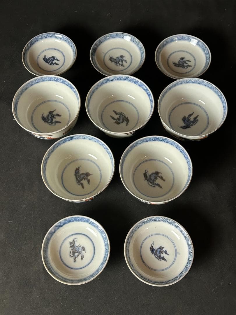 古伊万里 染錦 金彩 花蝶図 蓋向付 飯茶碗 5客 江戸後期 傷無し 69