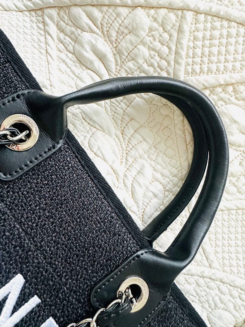 CHANEL ノベルティ　肩掛けチェーン付トートバッグ　黒ツイード2wayバッグ