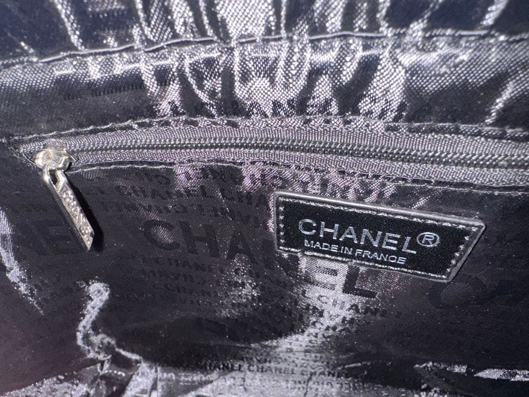 CHANEL ノベルティ　肩掛けチェーン付トートバッグ　黒ツイード2wayバッグ