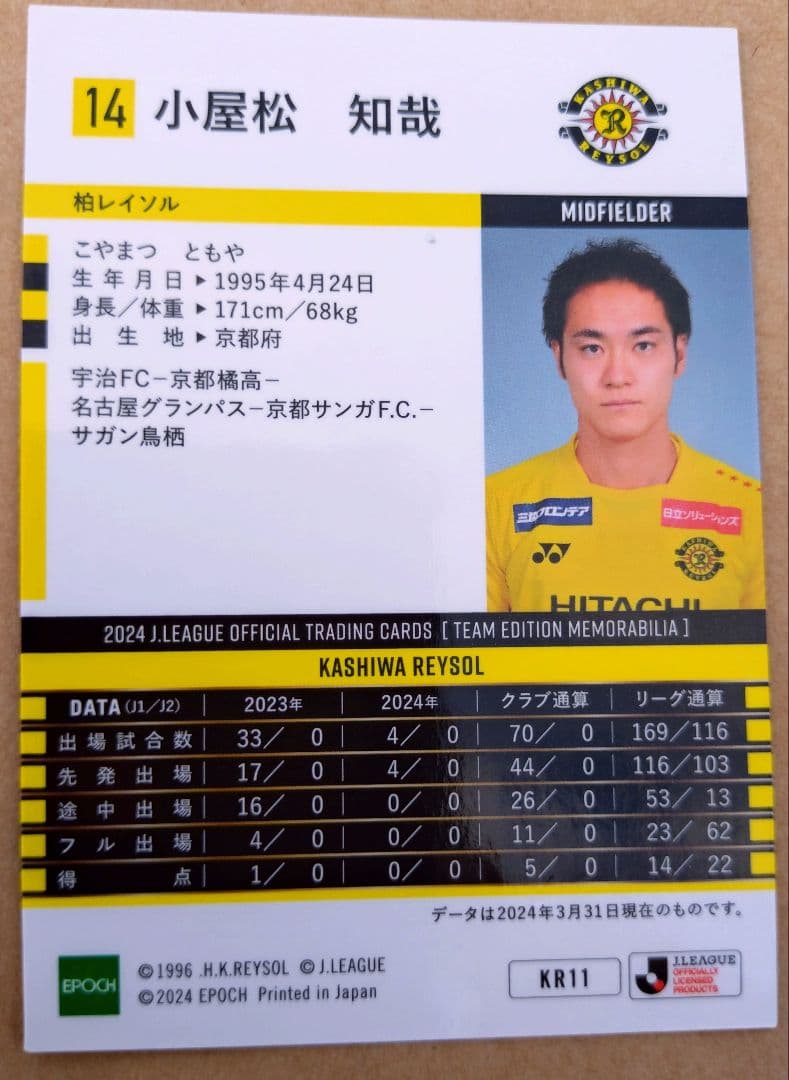 2024Ｊリーグオフィシャルトレーディングカード 刻印入り直筆サイン 小屋松知哉