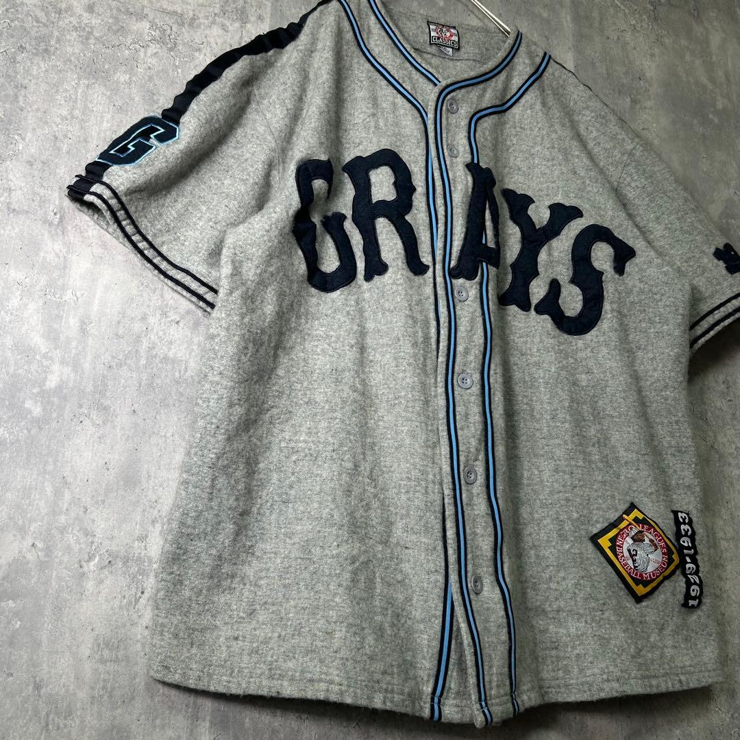 入手困難 90s ニグロリーグ GRAYS ベースボールシャツ ウール地 グレー