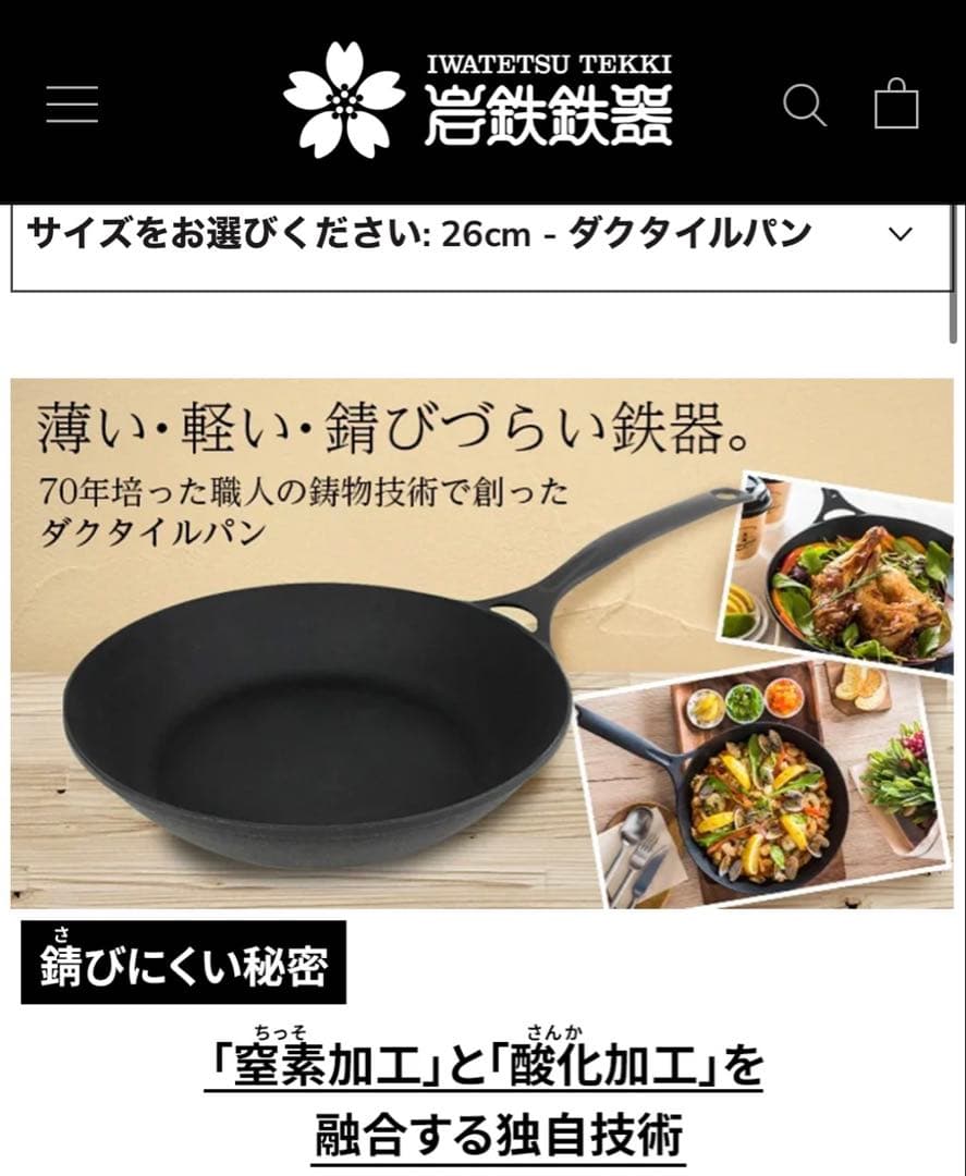 岩鉄　ダグタイルパン26cm 美品