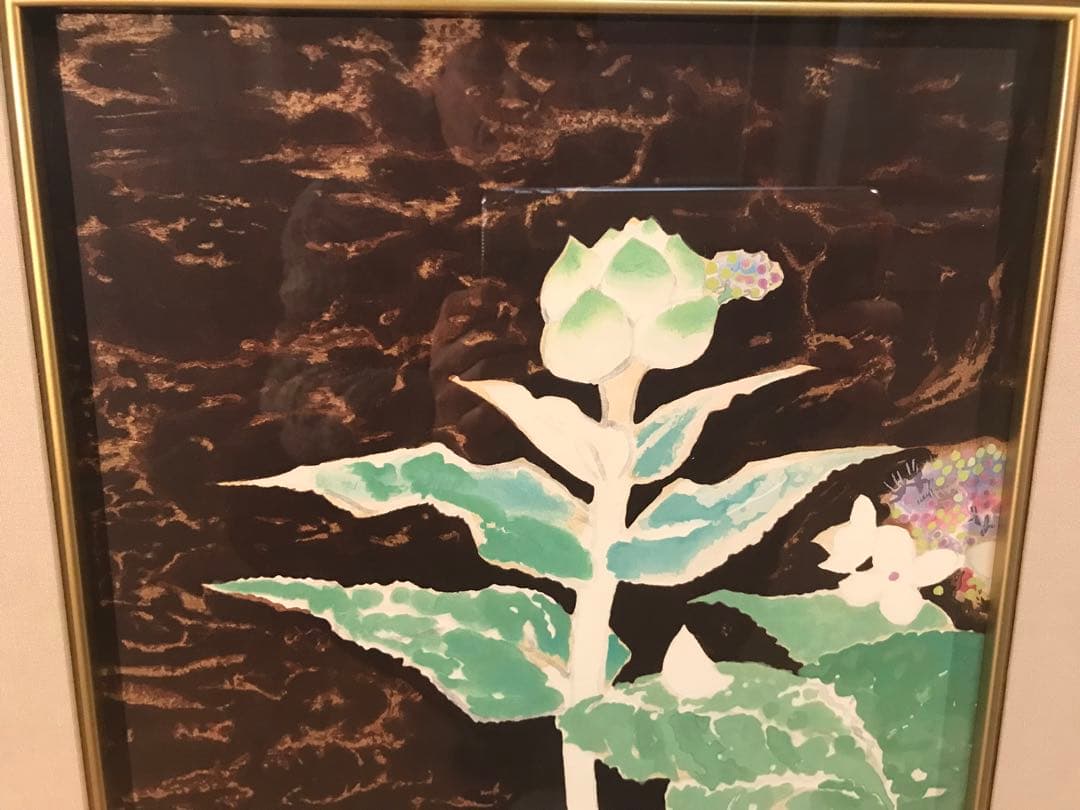 小倉遊亀　「咲きそむ」　木版画　作品証明シール有り