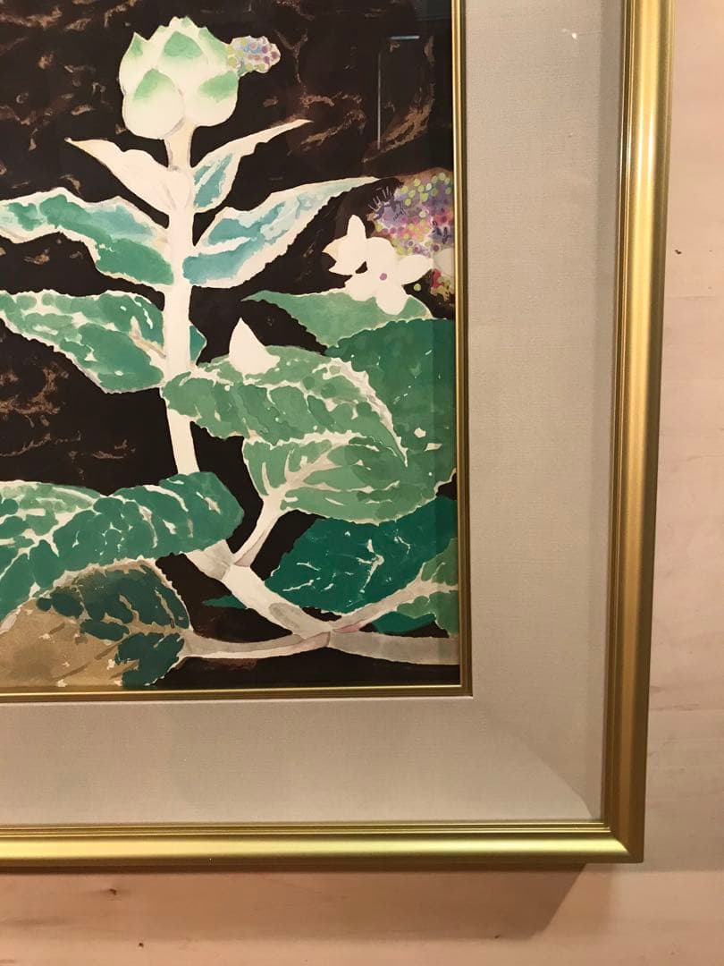 小倉遊亀　「咲きそむ」　木版画　作品証明シール有り