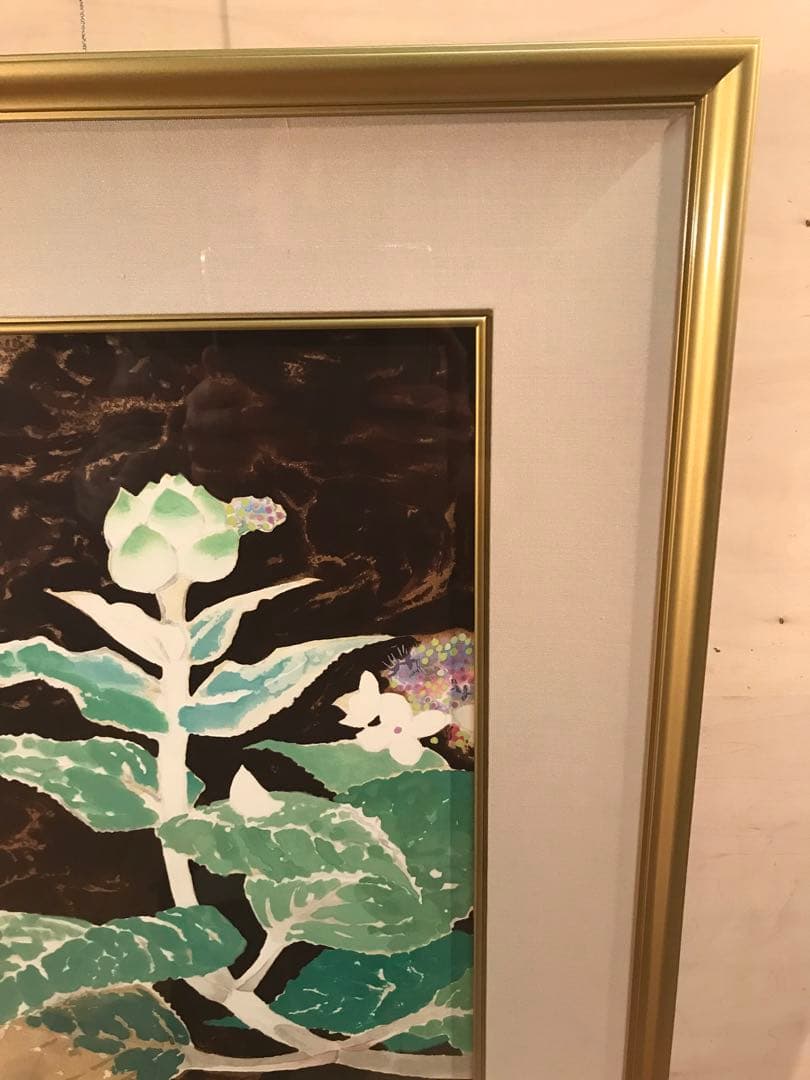 小倉遊亀　「咲きそむ」　木版画　作品証明シール有り