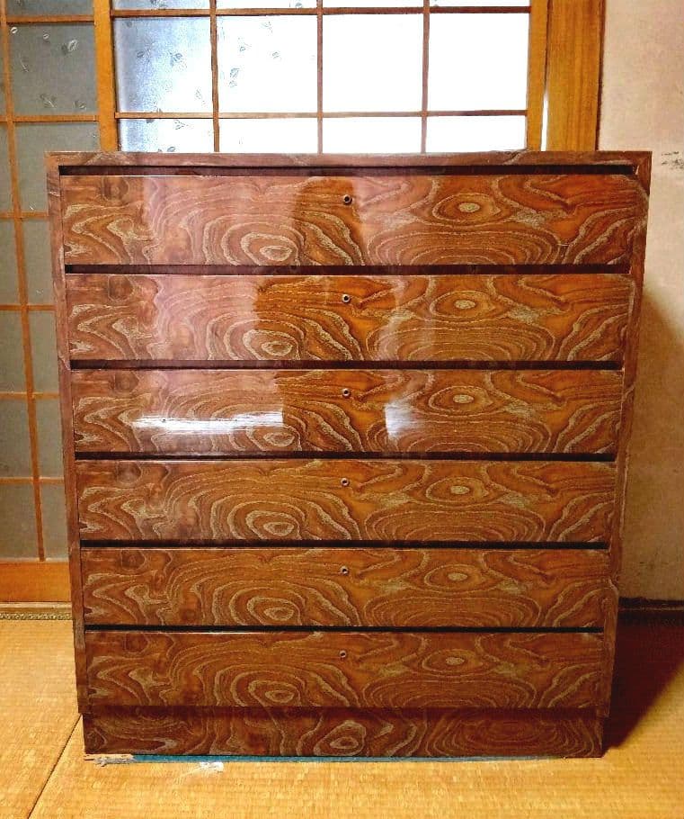 昭和レトロ ヴィンテージ 箪笥 チェスト 6段 木目調 木製家具 収納 鍵付き