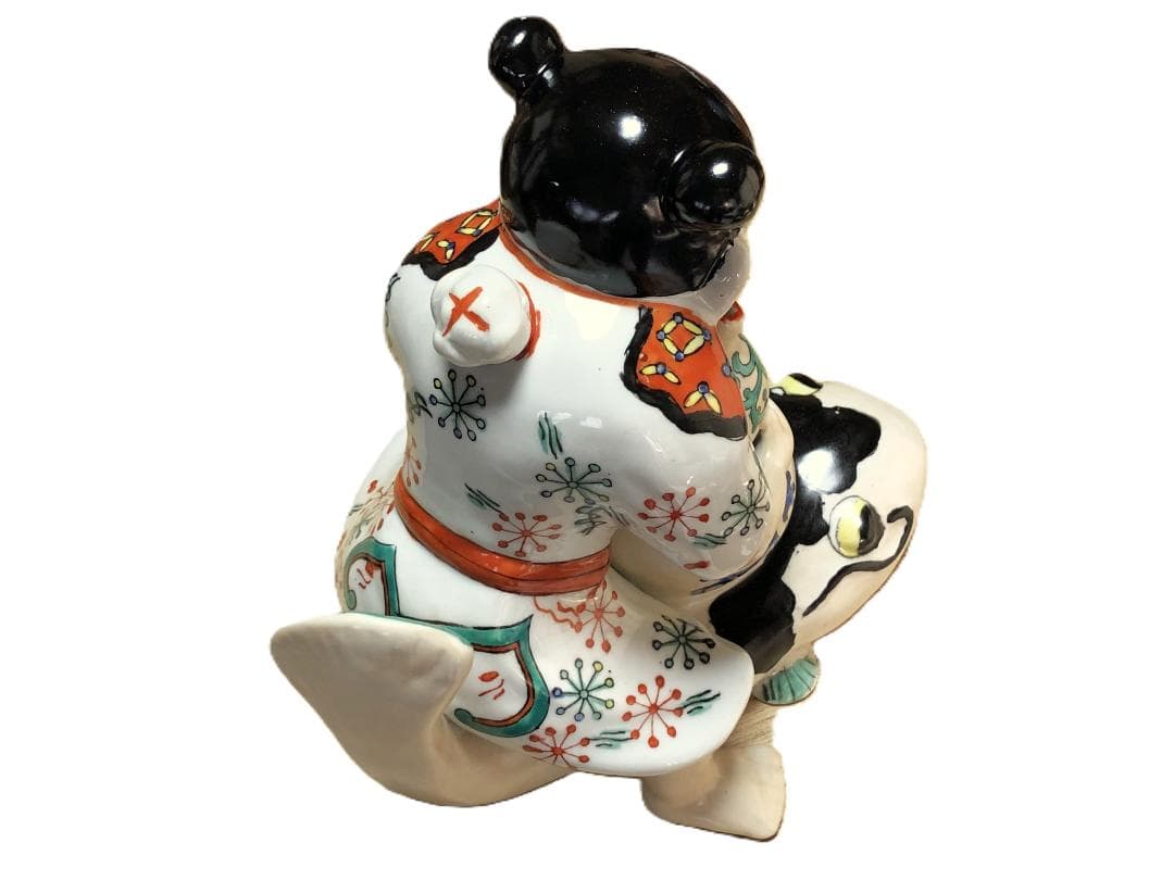 【 柿右衛門様式 白磁色絵置物 】　骨董　瓢箪鯰（ひょうたんなまず）