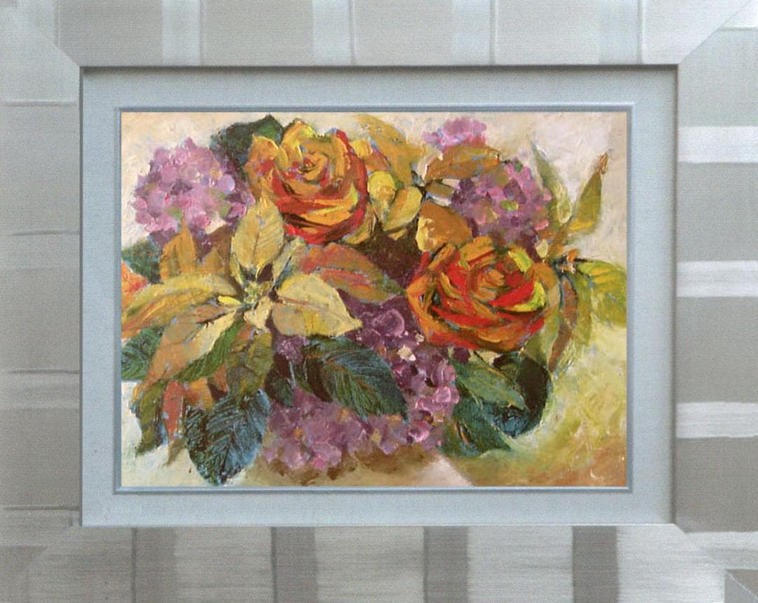 油絵 菅家令子 絵 絵画 インテリア 額付 (白）uF6-110202　花