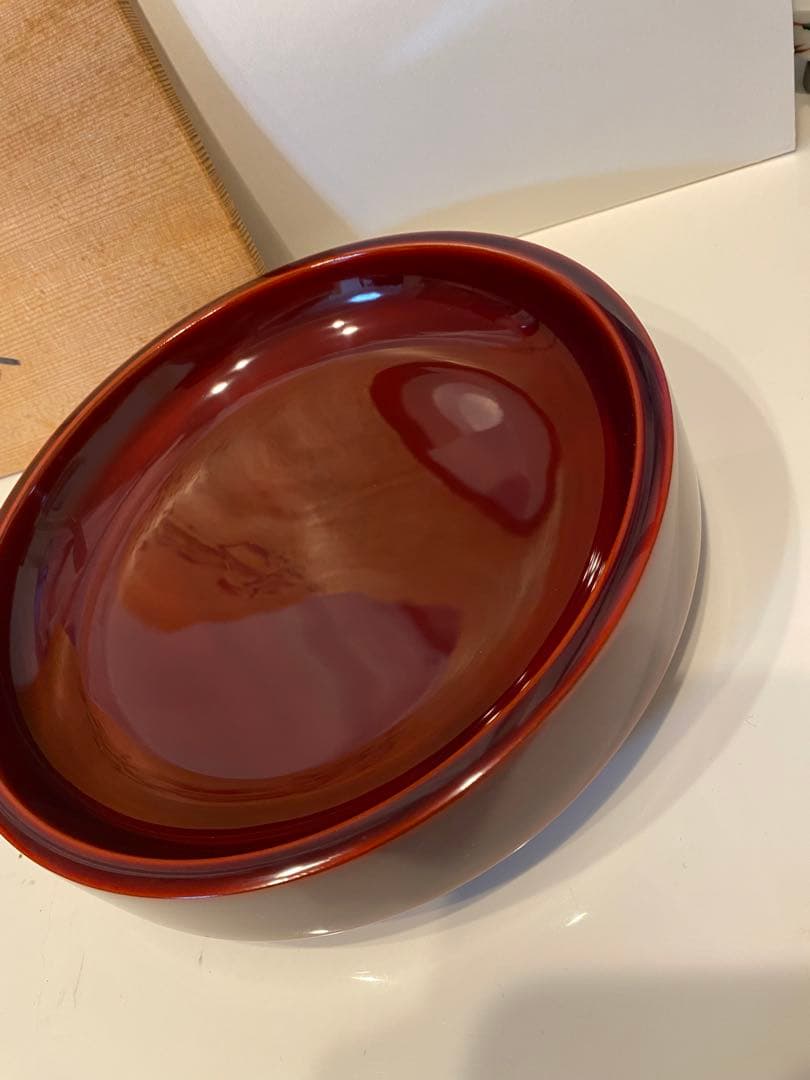 美品　輪島塗　慶塚　溜蝋色菓子器