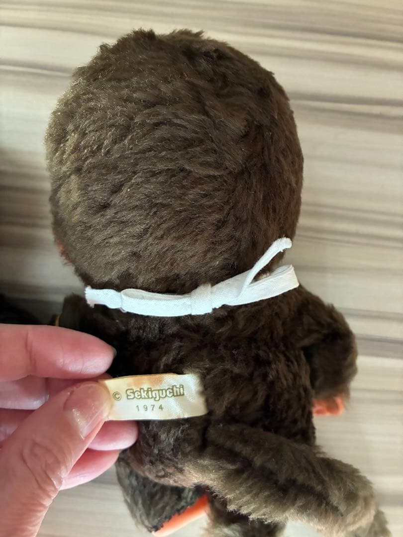 ふた子のモンチッチぬいぐるみ当時物　金紙タグ付きブルーアイ　ロッキングチェア箱入