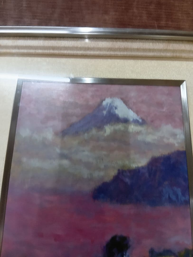 伊豆からの富士(赤) 油絵 赤富士 縁起物絵画 アンティーク 佐々亮暎作