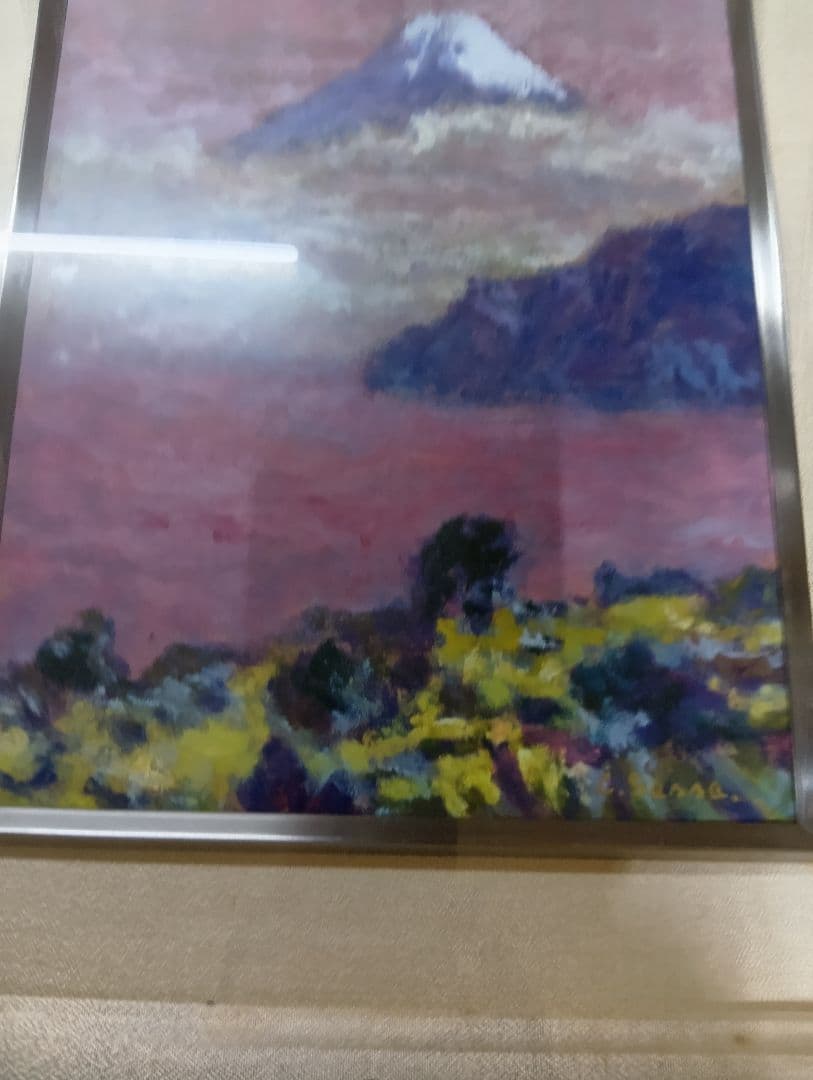 伊豆からの富士(赤) 油絵 赤富士 縁起物絵画 アンティーク 佐々亮暎作