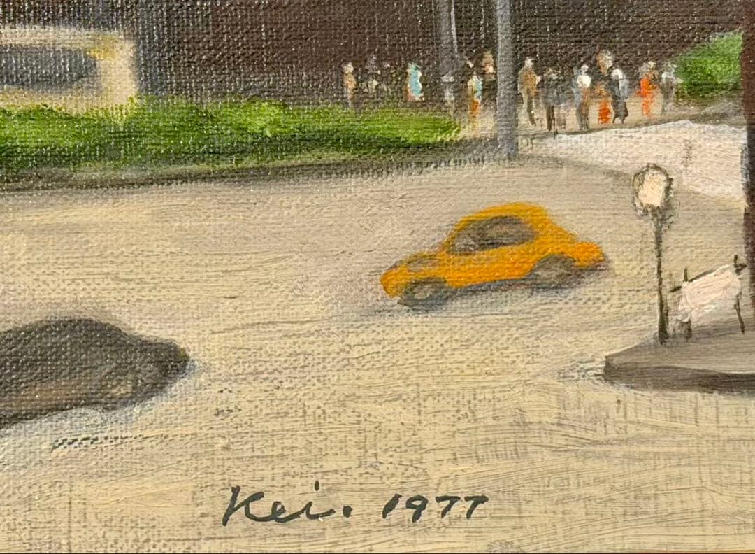「駅前」 油彩風 風景画 額装 絵画 インテリア アート作品 #228-2