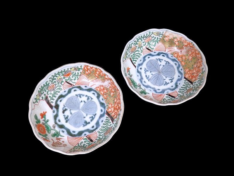 古伊万里 金襴手　桜花紋に菊の図　膾皿　２客　D121AS-DCs
