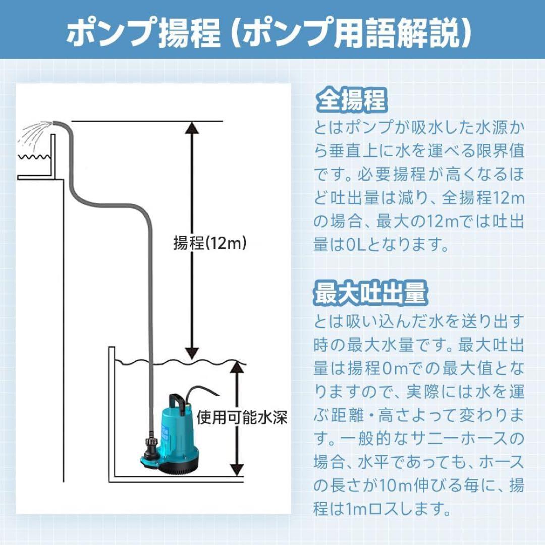 ⭐️新品⭐️ 水中ポンプ 12m揚程 充電式 排水ポンプ バッテリー2個付き 排水