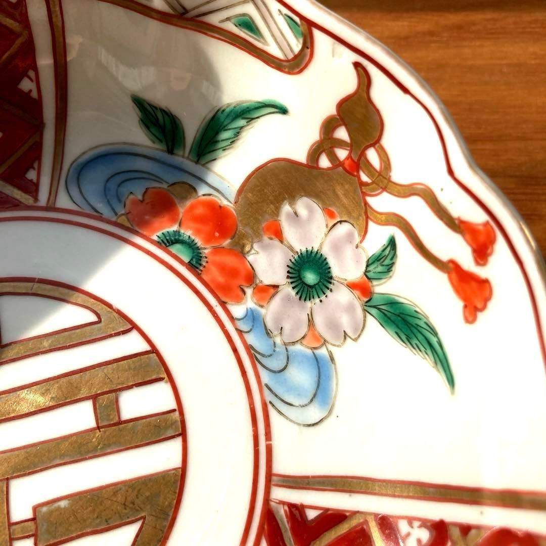 古伊万里　桜瓢文　金彩赤絵　膾皿　2客