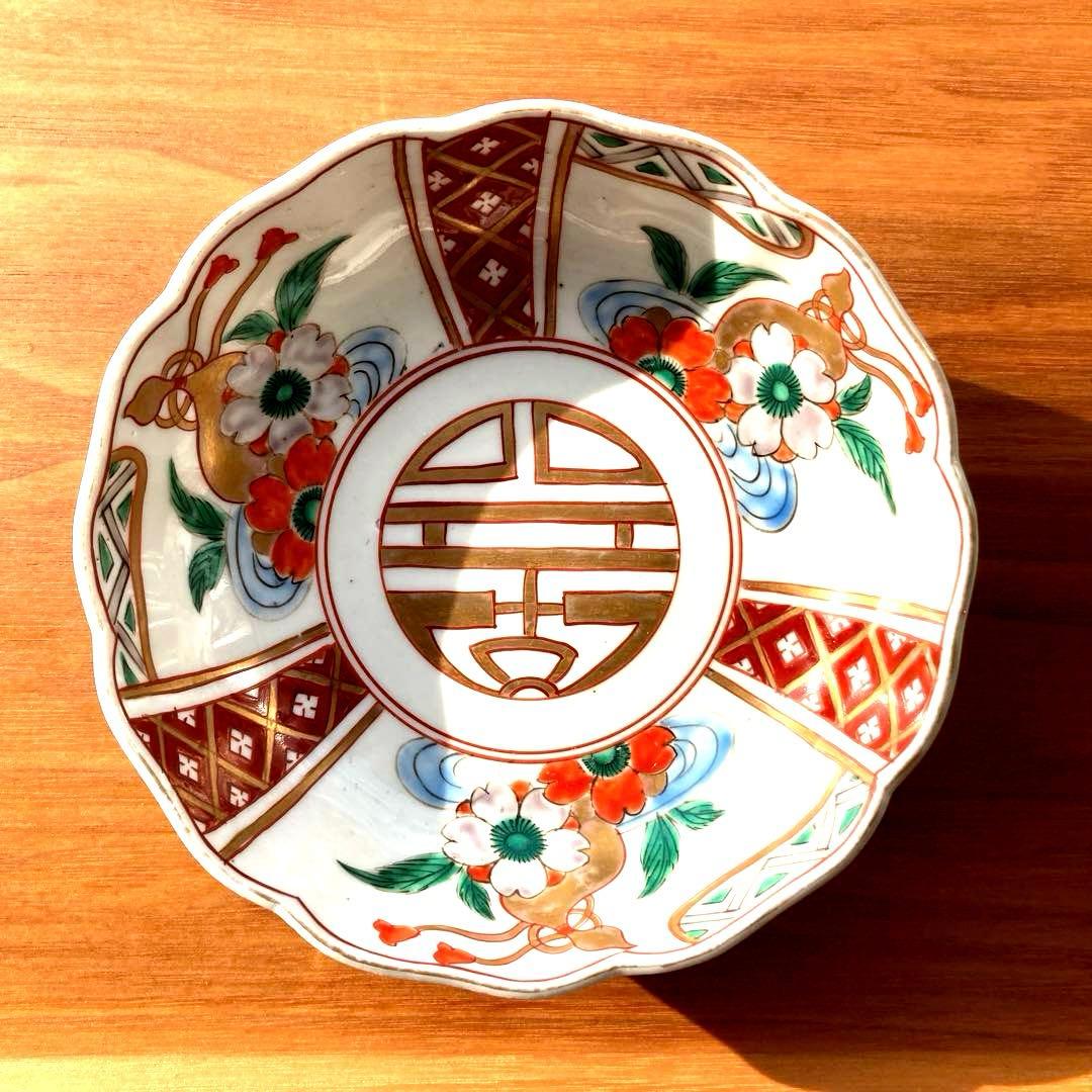 古伊万里　桜瓢文　金彩赤絵　膾皿　2客