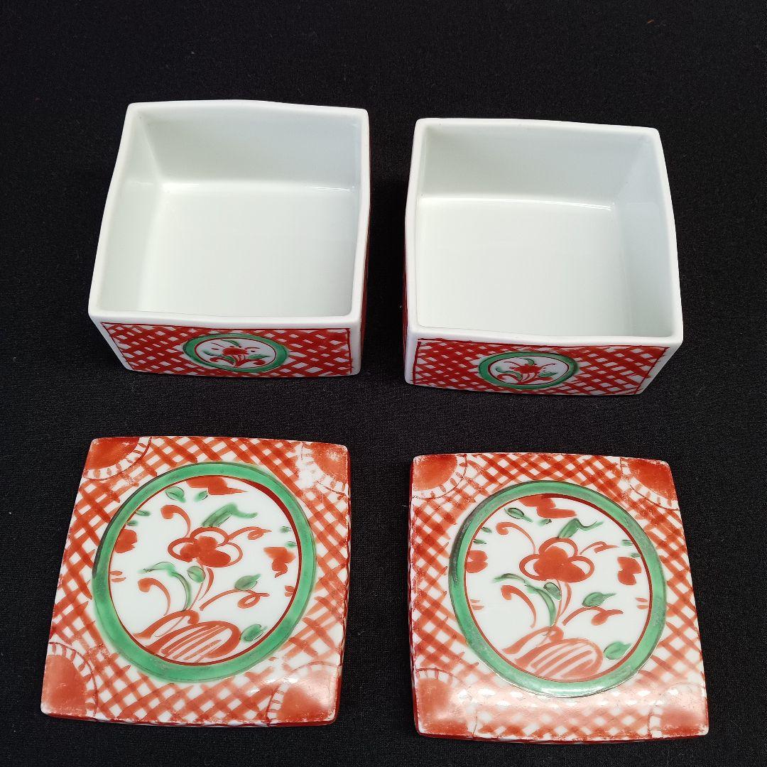 昭和レトロ 珍味入れ 赤と白の花柄 蓋つき煮物椀 18個セット