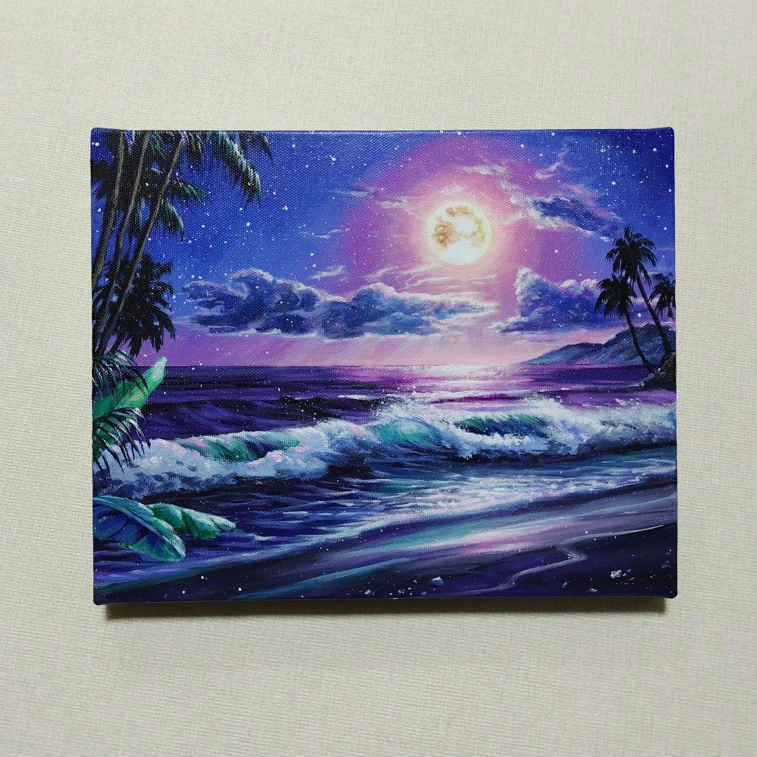 お*ち様 【月光】アクリル画 F3 風景画 絵画 海の絵