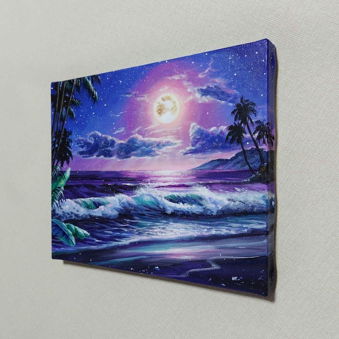 お*ち様 【月光】アクリル画 F3 風景画 絵画 海の絵