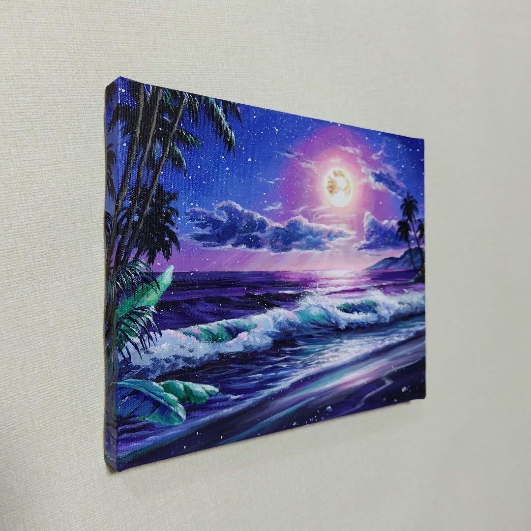お*ち様 【月光】アクリル画 F3 風景画 絵画 海の絵
