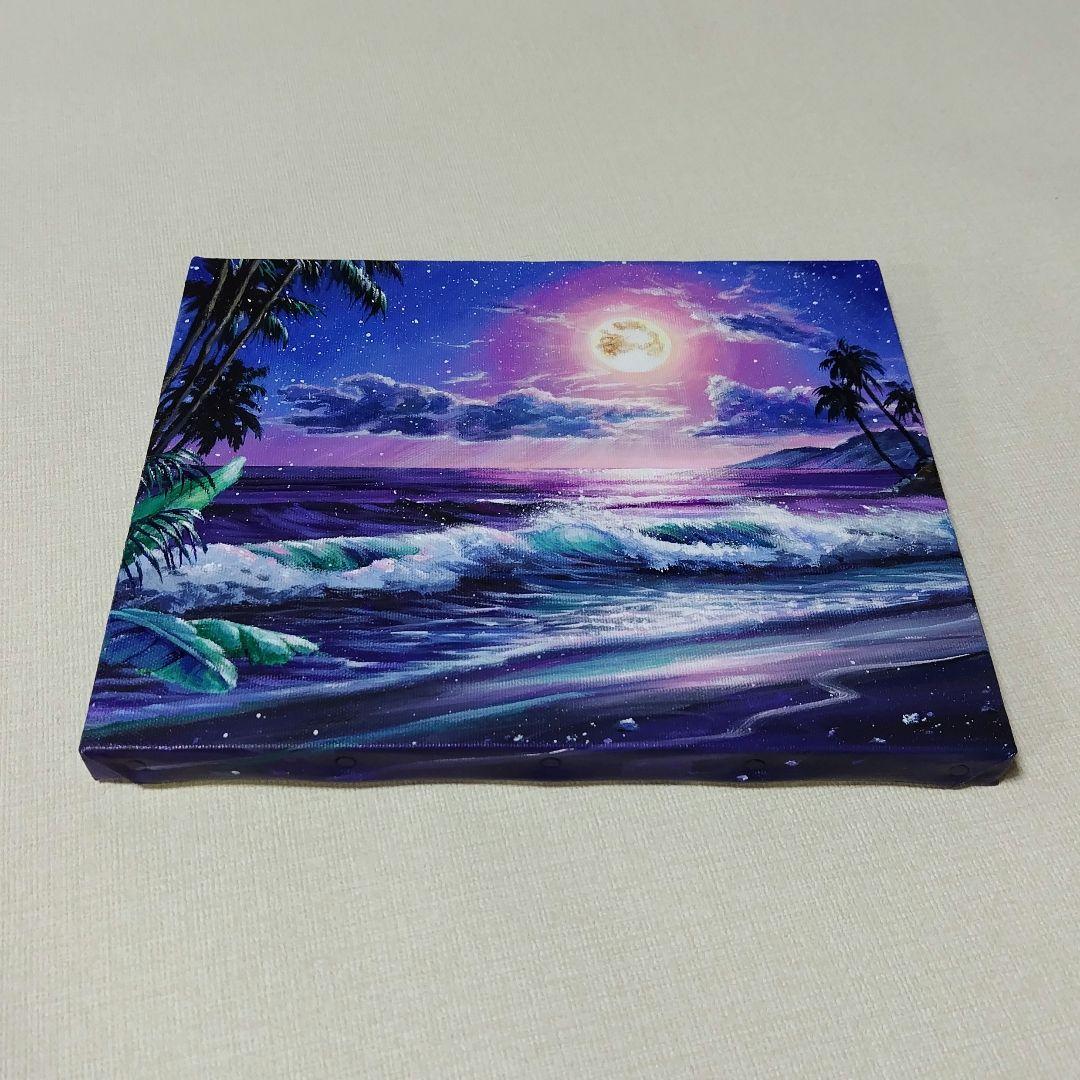 お*ち様 【月光】アクリル画 F3 風景画 絵画 海の絵