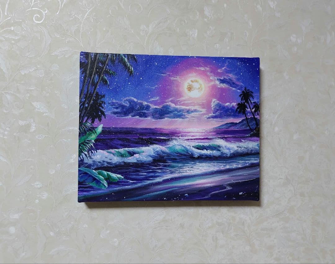 お*ち様 【月光】アクリル画 F3 風景画 絵画 海の絵