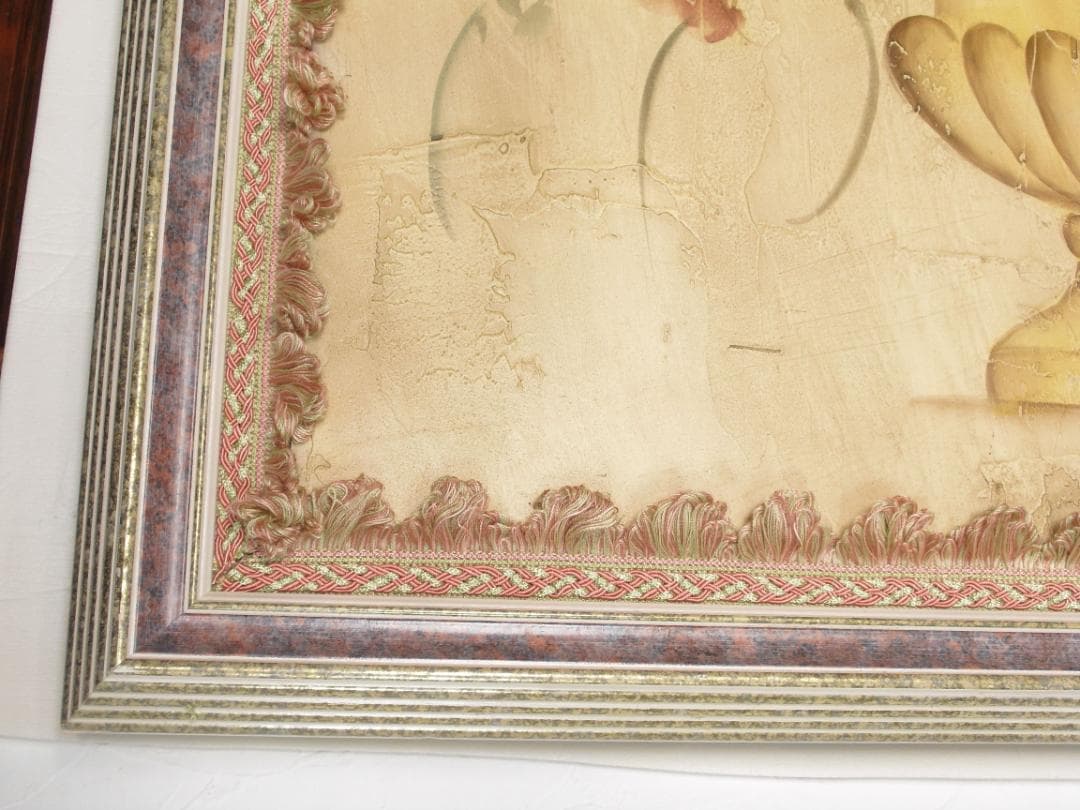 クラシック額装インテリアアート☆薔薇絵画 アートパネル 壁飾り テクスチャー加工