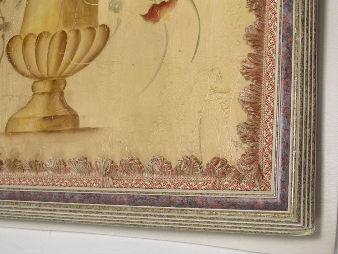 クラシック額装インテリアアート☆薔薇絵画 アートパネル 壁飾り テクスチャー加工