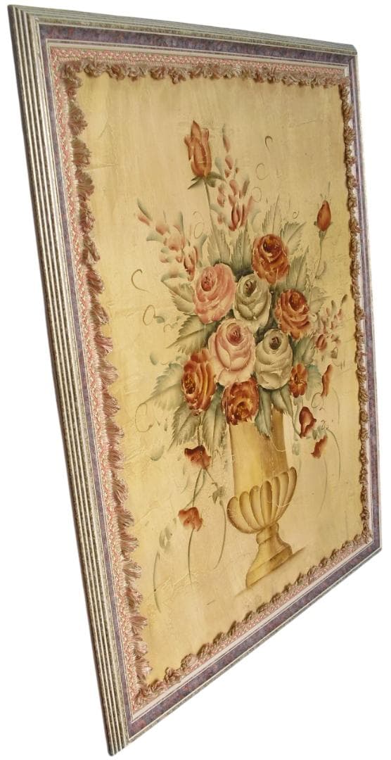 クラシック額装インテリアアート☆薔薇絵画 アートパネル 壁飾り テクスチャー加工