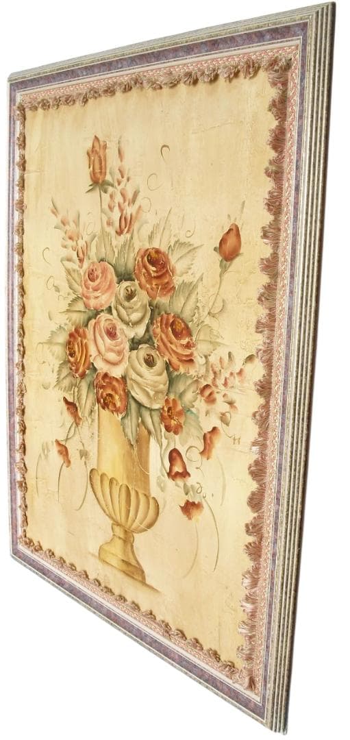 クラシック額装インテリアアート☆薔薇絵画 アートパネル 壁飾り テクスチャー加工