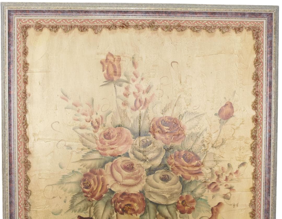 クラシック額装インテリアアート☆薔薇絵画 アートパネル 壁飾り テクスチャー加工