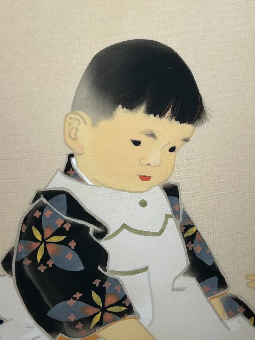 田中針水 積み木 童画 絹本 額装 日本画 川合玉堂師事 s33